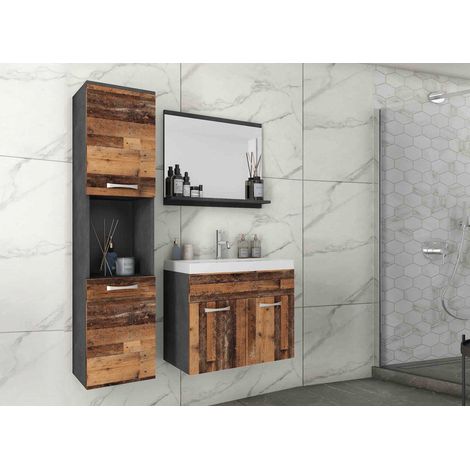 Ensemble meubles salle de bain design suspendu - Gris foncé et (1/4)