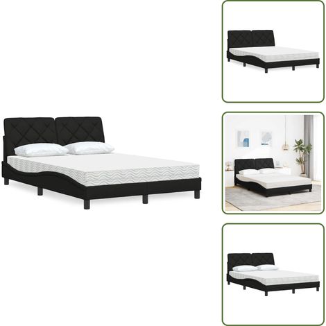 vidaXL Lit avec matelas noir 140x200 cm tissu (1/5)