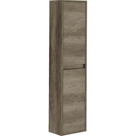 Mobile Bagno Sospeso Armadietto A Colonna Armadio Pensile 2 Ante 4 Ripiani Rovere Arredamento Bagno Nordico Moderno 30 x 25.5 x 140 cm Colore Rovere Scuro
