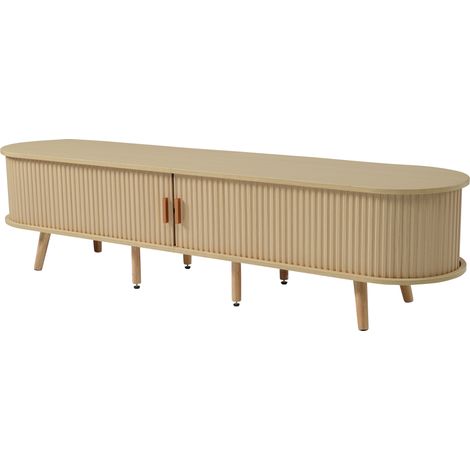 Conjunto de mueble de TV con almacenaje y mesa de centro, MDF color madera clara (1/5)