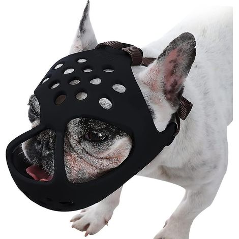Muselière pour chiens à museau court, muselière souple en silicone respirant pour bouledogue, idéale pour mordre, mâcher et lécher. (1/5)