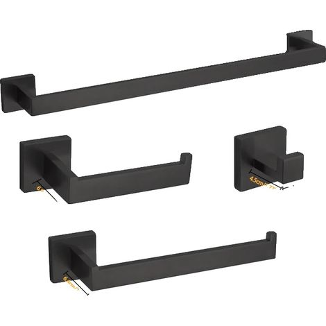 Set di accessori per il bagno, staffe a muro, struttura in metallo resistente, colore nero. (1/2)