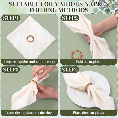 50 ronds de serviette en rotin de style bohème, ronds de serviette de table rustiques, adaptés aux banquets, à la maison, aux mariages et autres occasions. (1/5)