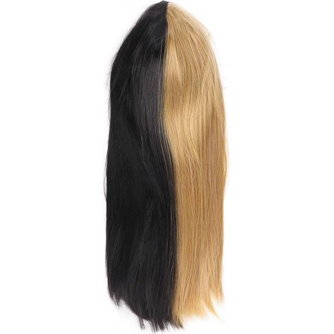 Cheveux longs et lisses avec frange effilée, design bicolore (noir et blond cendré) tendance et unique. (1/5)