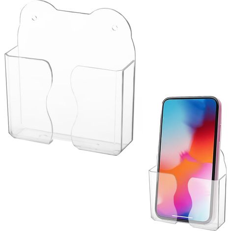 Support Téléphone Mural - Lot de 2 - Acrylique Transparent - Avec Passage Câble - Pour Salon Et Chambre - 10x9,23x2,64cm (1/5)