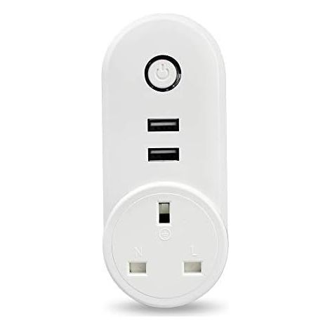 Prise connectée Wi-Fi britannique avec port USB, contrôle via l'application Tuya, fonction minuterie et compatible avec Alexa et Google Assistant. (1/3)