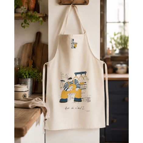Tablier de cuisine humoristique « Quoi de n'œuf » en coton écru - 70x90cm - Ecru (1/2)