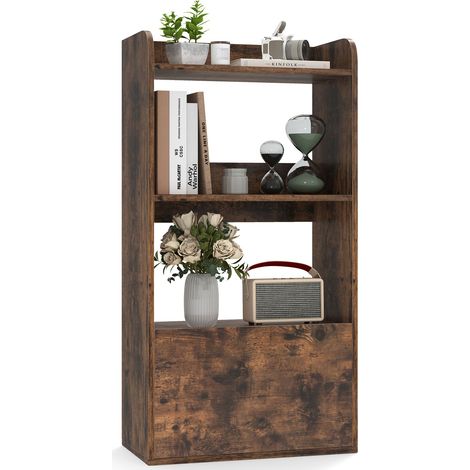 COSTWAY Bookcase with Drawer Freestanding Bookshelf w/ 3-Tier Open Shelf Rustic Brown (1/5)