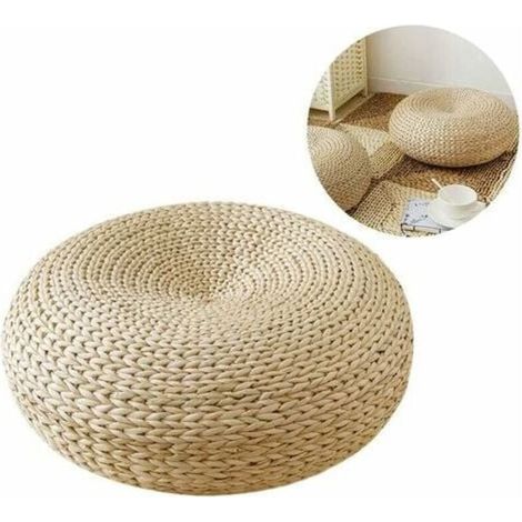 Coussin de sol rond respirant en paille tissée (1/4)