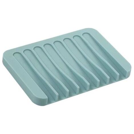 Porte-savon en silicone auto-drainant, bleu clair, 11,581cm, porte-savon de salle de bain avec écoulement en cascade, tapis antidérapant. (1/5)