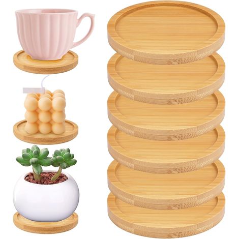 6 Pièces Sous-verre Bois, Support Bougie 9.5cm, Accessoire Décoration Table, Pour Tasses Et Fêtes (1/5)