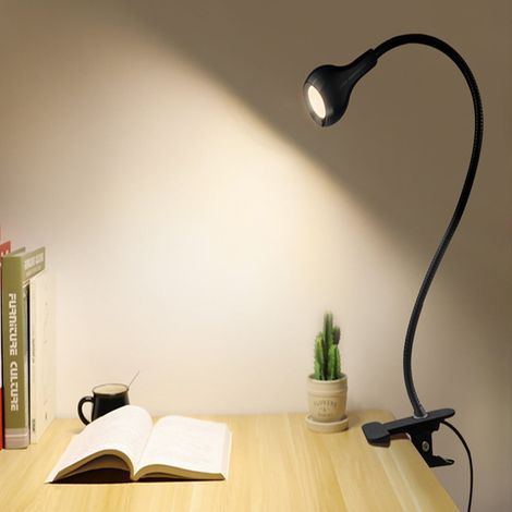 Lampe Led Flexible - Bras Métallique Réglable - Support Clip USB Pour Écran Clavier Bureau - Éclairage Chaud Pour Lecture Étude Nourrissage - 1 W - Noir (1/5)