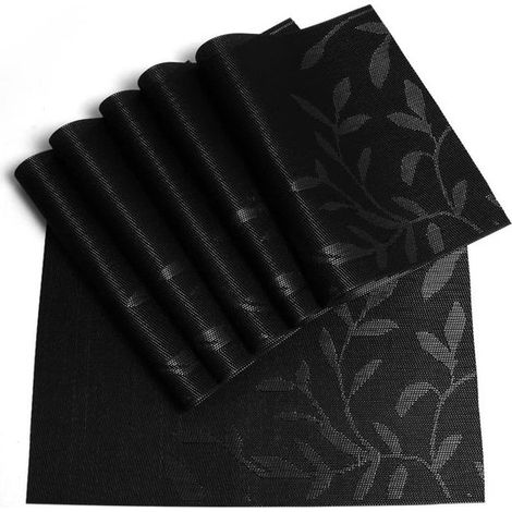 Waschbare Platzsets, rutschfest, strapazierfähig, hitzebeständig, leicht zu reinigen, mit Blumenmuster, 6er Set, Grün (1/5)