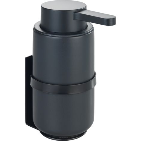 WENKO Woya,Dispenser di sapone da parete ricaricabile, in ceramica, per fino a 250 ml, sapone liquido, detersivo per piatti o disinfettante, Ø 6.8x13 cm, colore: Nero