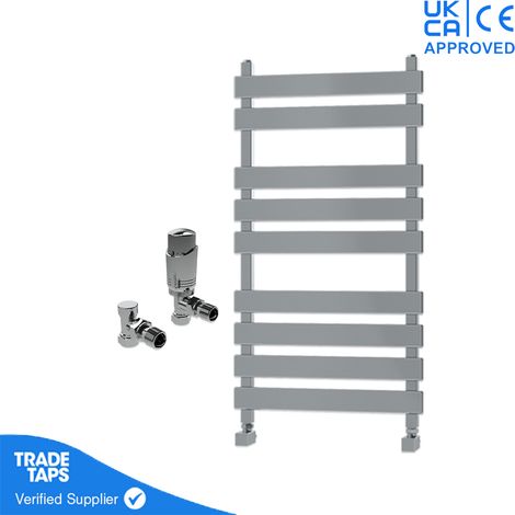 Marvella Chrome Flat Panel Towel Rail - 950 x 500mm - Angled TRV Valve Pair (1/3)