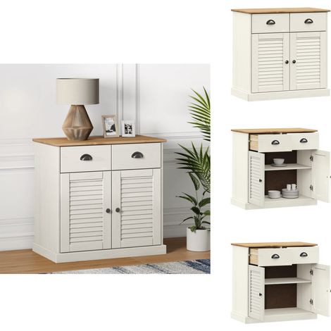The Living Store Buffet avec tiroirs VIGO 78x40x75 cm blanc bois massif de pin - Buffet en bois (1/5)