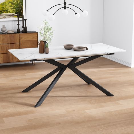 Tavolo da Pranzo 180x70x76 cm, Estensibile, Portata 60 kg con Piano Effetto Marmo, MDF, Nero e Bianco, per Ristorante e cucina
