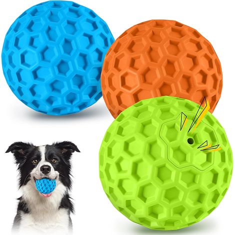 Jouets à mâcher pour chien agressifs de grande taille - Balles couineurs interactives - Jouets robustes en caoutchouc naturel pour chiens de grande et moyenne taille (3 balles) (1/5)