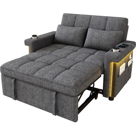 Canapé-lit 2 places fonction couchage convertible éclairage led couchage d'appoint port de charge usb-c dossier réglable revêtement (1/2)