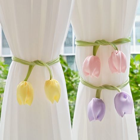 Lot de 6 embrasses pour rideaux — Cordons Tulipe (2 de chaque couleur : jaune, rose et violet) (1/4)
