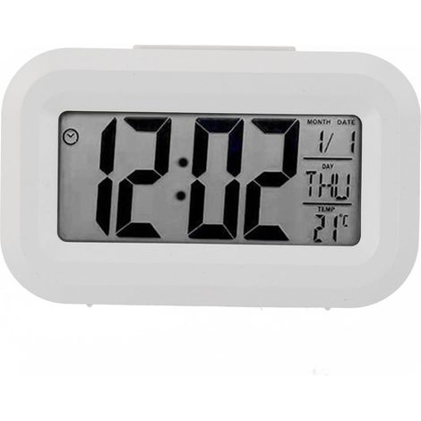 Réveil numérique LED moderne avec affichage de la température, fonction snooze, grand écran, format 12/24 heures, fonctionne à piles pour la maison, le bureau, la chambre à coucher (blanc) (1/4)