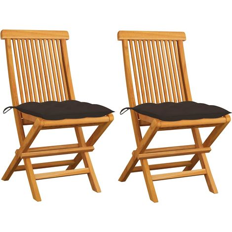 vidaXL Sillas plegables con cojines color topo (2 unidades) de madera maciza de teca. (1/5)