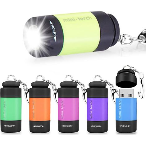 Mini Lampe de Poche,6 pièces Lampe de Poche LED Enfant revêtement en silicone rechargeable USB IP65 lampes de poche étanches avec porte-clés pour Travail ,Cyclisme, Camping Lecture (1/5)