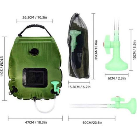 Sac de Douche Solaire - 20 L - Pour Camping et Activités Extérieures - Avec Tuyau Détachable et Pomme de Douche à Interrupteur (1/3)