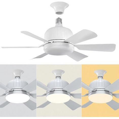 Ventilateur de plafond avec lumière et télécommande, LED 3 couleurs 3000K-6000K dimmable, douille E27, blanc, avec 6 pales (1/5)