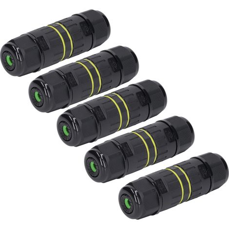 Lot de 5 connecteurs étanches M20 pour câbles 9-12mm, raccord droit 3 conducteurs pour éclairage LED extérieur, boîtier de jonction extérieur certifié CE SAA UL TUV RoHS. (1/5)