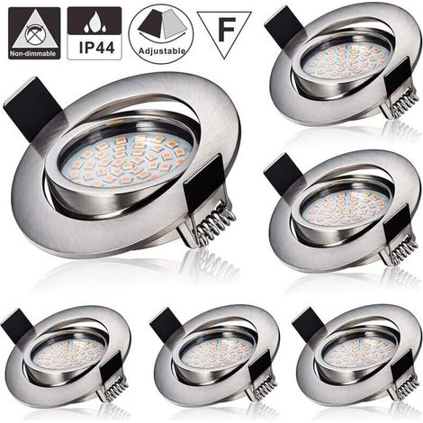 Set of 6 ultra-thin 230V 5W LED recessed spotlights, recessed ceiling lights, 3000K LED spotlights, ceiling spotlights, for kitchens and bedrooms, 75mm opening diameter [Energy Class A+] - LIAIKI