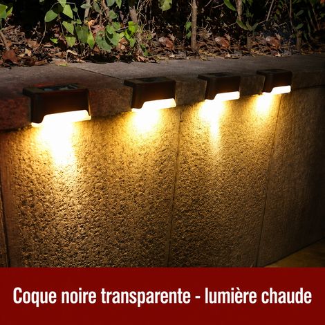 Lampe solaire LED pour marche et clôture boîtier noir lumière chaude abat-jour transparent transparent réf 2933 70 g – Livraison gratuite