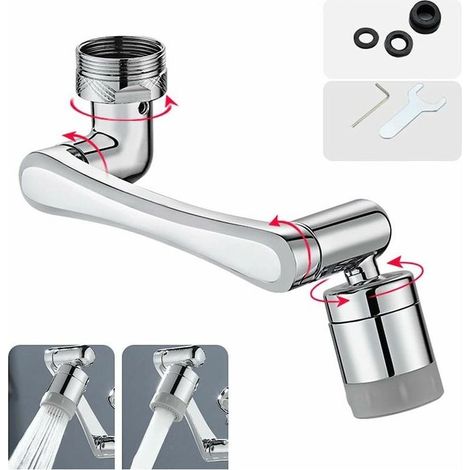 Robinet d'Extension Multifonctionnel Rotatif à 1440 Degrés, Accessoire de Filtre Robinet, 1080°Mousseur Robinet avec Deux Méthodes de Sortie d'eau pour Cuisine Salle de Bain - Argent (1/5)