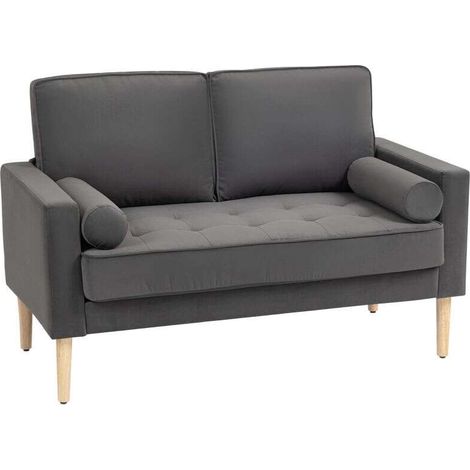Canapé moderne 2 places en velours 127 cm, avec coussins épais, 2 oreillers et assise capitonnée, coloris gris élégant. (1/5)