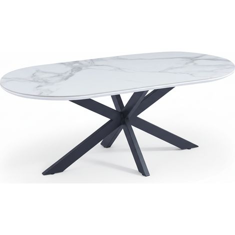 Table basse MANON Métal Noir & Céramique Marbre Blanc 120x60 cm (1/5)