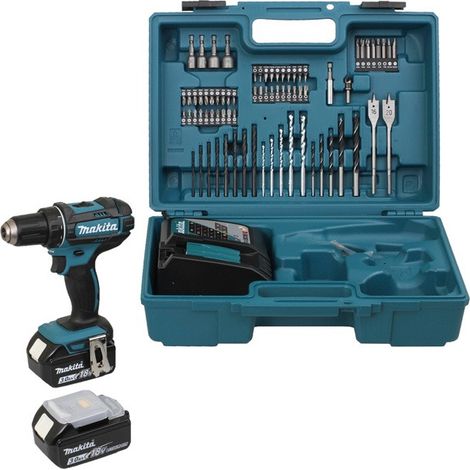 Makita - Trapano avvitatore a batteria 18V con accessori, 2 batterie LXT da 3,0 Ah, caricabatterie DDF482RFX1 (1/5)