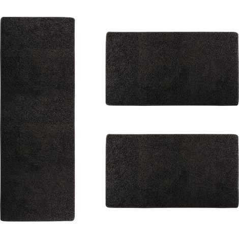Bettumrandung Barcelona Schwarz 1 Läufer 80 x 300 cm + 2 Brücken 80 x 150 cm