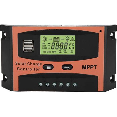 Tigrezy Solar-Laderegler 12V/24V Solarpanel-Batterieregler mit LCD-Bildschirm, Überlastschutz für Haushalt, Industrie, Gewerbe, 60A (60A)