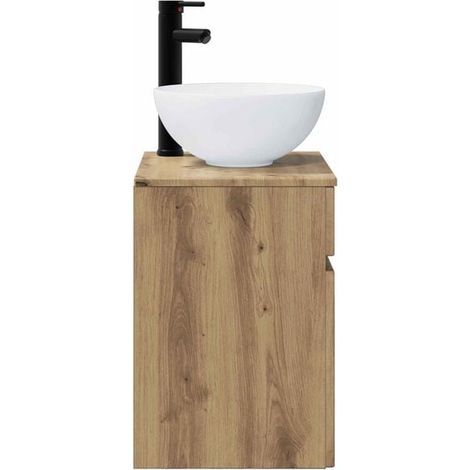 Meuble Vasque Suspendu en Chêne Massif 39x35x63cm - Meuble de Salle de Bain avec Lavabo Intégré, Design Moderne et Compact pour Petit Espace, Finition Naturelle Durable (1/5)