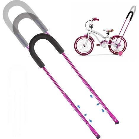 Barre de Poussée pour Vélo, Poignée de Poussée d'apprentissage de Vélo, Barre de Poussée D'équilibre, Accessoires Auxiliaires de Cyclisme, Poignée de Sécurité pour Vélo pour Enfant(Rose) (1/4)
