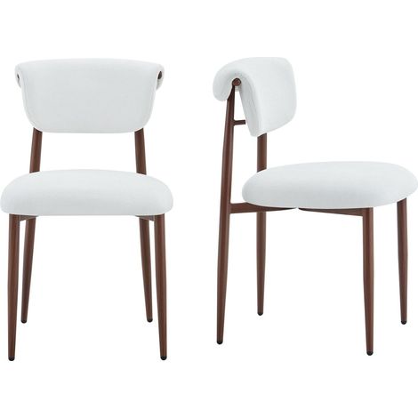 CAIziLot de 2 chaises de salle à manger en lin, chaise de cuisine rembourrée sans accoudoirs, chaise de salle à manger moderne à dossier incurvé