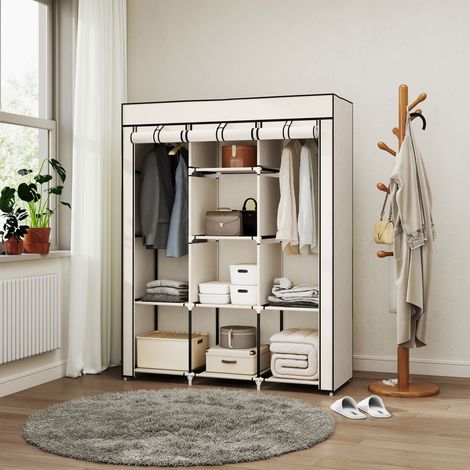 Armoire pliable en tissu, penderie portable avec 8 étagères et 2 tringles pour chambre, 125 x 43 x 162,5 cm, crème