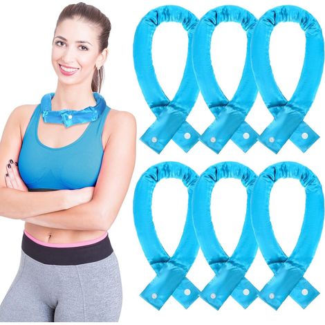 Conjunto de 6 calentadores de cuello refrescantes con botón, pañuelos y bufandas refrescantes, ideales para el verano y actividades al aire libre, color azul. (1/5)