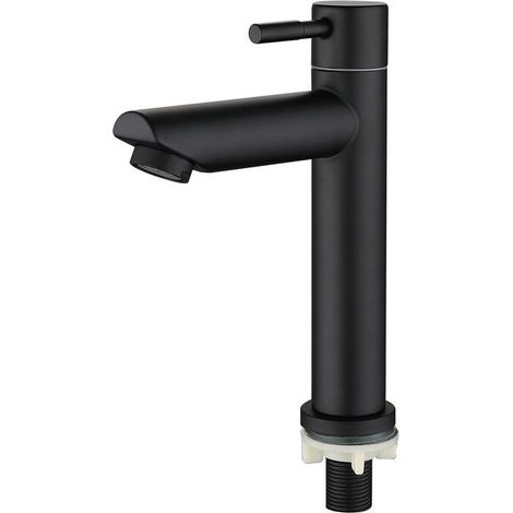 Basin mixer bathroom mixer with spout cold water column tap, total height: 18 cm, black (1/5)