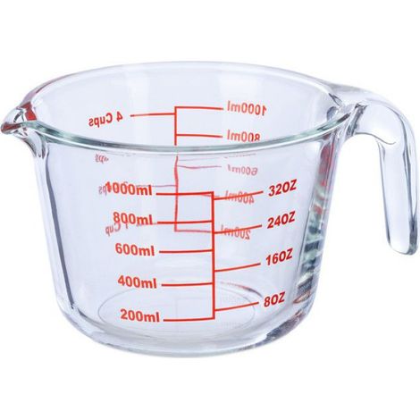 Verre Mesureur - 1000 ml - Verre Borosilicate Résistant Chaleur - Micro-ondes Four Cuisinière - Graduations ml oz cups - Cuisine Pâtisserie (1/5)