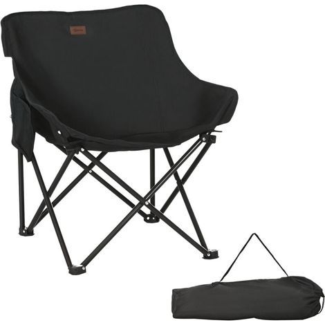 Chaise de camping pliable avec sac de transport et pochette latérale compact ultra légère noir (1/5)
