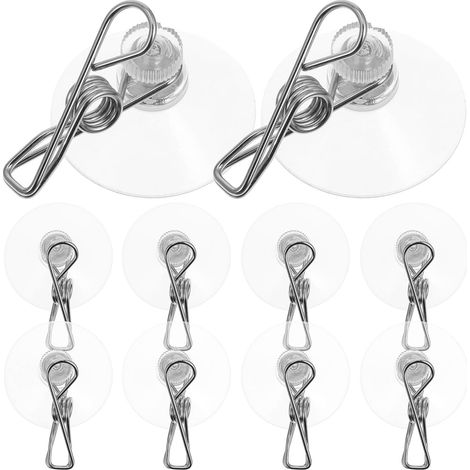 Lot de 10 Clips à Ventouse Multifonction en Acier Inoxydable et Pvc, Ventouse 4.1 Cm pour Fixation Tickets de Parking, Porte-cartes et Organisation la Cuisine, Salle de Bain, (1/5)