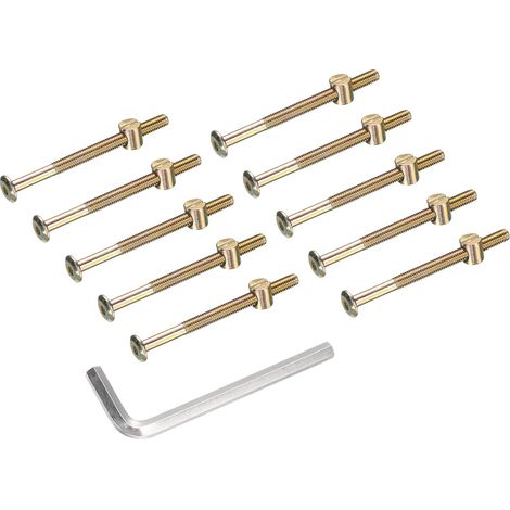 10pcs Boulons pour Cadre de Lit, M6x80mm Vis à Tête Hexagonale Interne avec Écrous Barillet, Assortiment Remplacement Quincaillerie Clé M4, Vis de Fixation pour Meuble Chaise Lits (1/5)