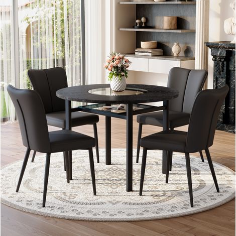 Ensemble Esstisch und 4 Stühle, für 2 bis 4 Personen, Tischplatte aus Glas und MDF, mit Verstellbaren Füßen, Schwarz (1/5)