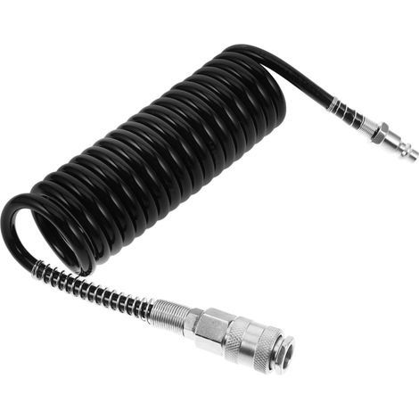 Tuyau à air comprimé PU 6mm – Longueur flexible 10m – Raccords et limiteur de courbure – Pour compresseurs d'air compatibles (1/5)